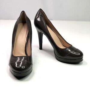 Victor Alfaro Clairette patent leather platform stiletto heels dark taupe 7.5